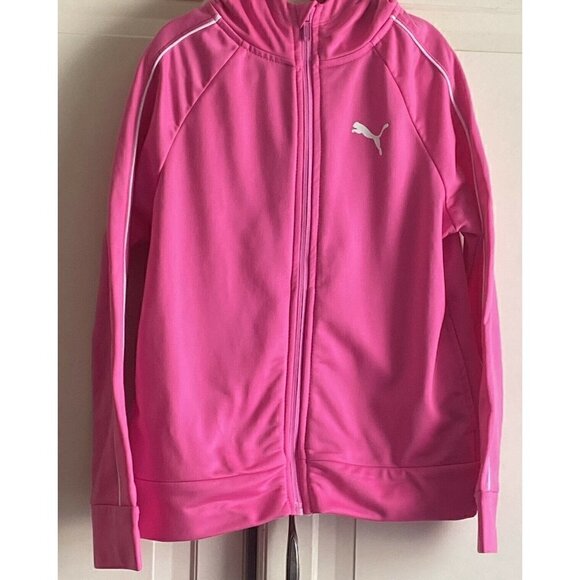 Puma Sz 8-10 Girl's‎ Pink Heart Zip Hoodie Athletic Track Jacket - Picture 1 of 4